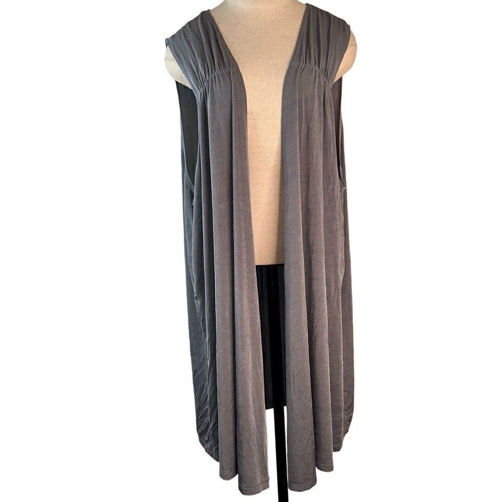 Slinky Brand Womens 3X Gray Stretch Sleeveless Cardigan Open Front Casual